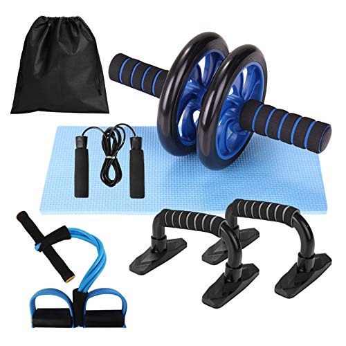 Lixada Rueda Abdominal Kit 5 en 1 con Push-UP Bar Cuerda para Saltar Esterilla de Rodilla para Entrenamiento Muscular Fitness Ejercicio en Casa