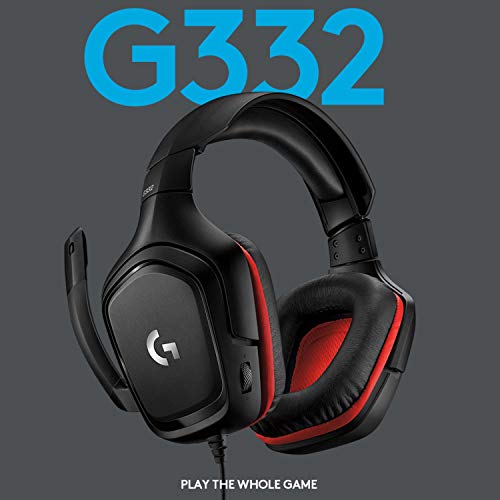 Logitech G332 Auriculares Gaming con Cable, Transductores 50 mm, Almohadillas Giratorias Cuero Sintético, 3,5 mm Jack, Mic Volteable para Silenciar, Ultra-Ligero, PC/Xbox One/PS4/Switch - Negro/Rojo