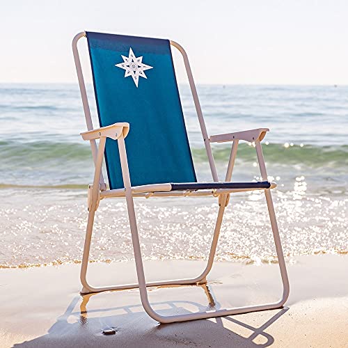 LOLAhome Sillón de Playa Fijo Azul Marino de Lona de 88x46x53 cm