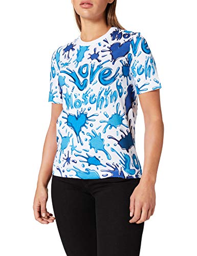 Love Moschino Regular-fit T-Shirt with Short-Sleeves in Allover Hearts and Splash Logo Print Camiseta, All.Splash AZZU, 40 para Mujer