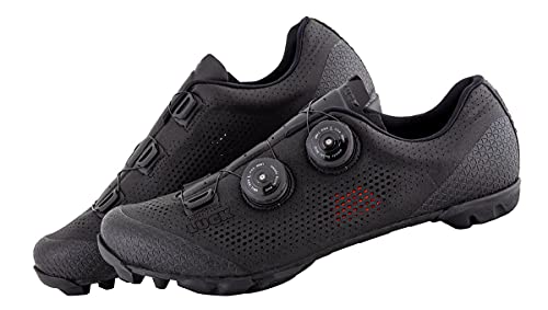 LUCK Poseidon | Zapatillas MTB para Hombre y Mujer | Suela de Carbono | Doble Cierre Rotativo | Zapatillas para Bicicleta de Montaña (41, Negro)