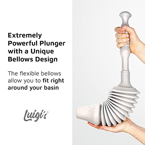 Luigi's - El mejor desatascador del mundo: grande, malo y potente. Desbloqueador de inodoros de alta resistencia con un orificio de aire flexible (blanco con empuñadura).