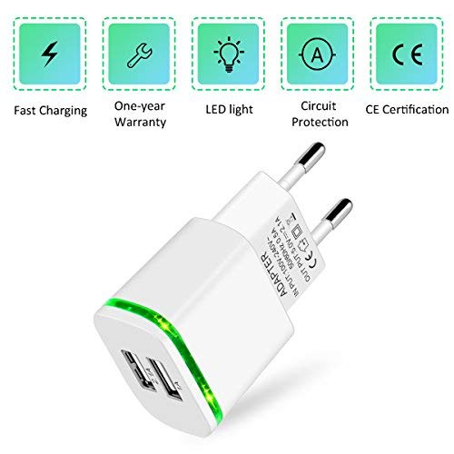 LUOATIP Cargador USB, 3-PACK 2.1A 5V Universal Doble Puertos Corriente Enchufe Movil de Pared Adaptador Replacement for iPhone 11 X Xs/Xs Max XR 8 7 6 6S Plus SE 2020 5S, Samsung S9 S8 S7, Android