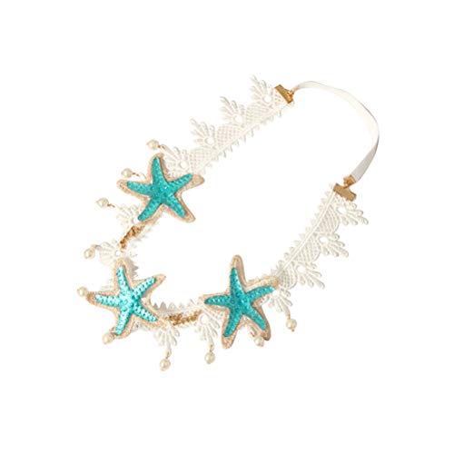 Lurrose Banda elástica de la frente de la venda del cordón de la perla de las estrellas de mar Elástico para las muchachas