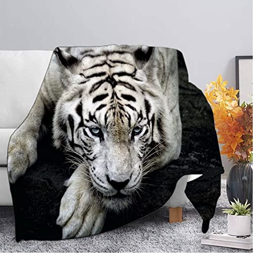 Mantas para Cama de 150 Tigre Siberiano Blanco, Mantas para Sofa de Franela, Manta para Cama Reversible de 100% Microfibre Suave, Manta Transpirable 220x240 cm