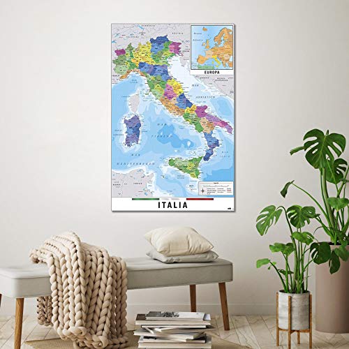 Mapa Físico Político de Italia (61cm x 91,5cm) + 1 Póster con Motivo de Paraiso Playero