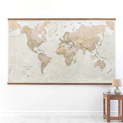 Maps International - Mapa del mundo gigante, póster antiguo con el mapa del mundo, plastificado - 197 x 116,5 cm – Colores clásico