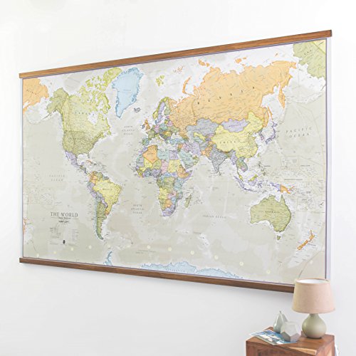 Maps International - Mapa del mundo gigante, póster clásico con el mapa del mundo, plastificado - 197 x 116,5 cm – Colores clásicos