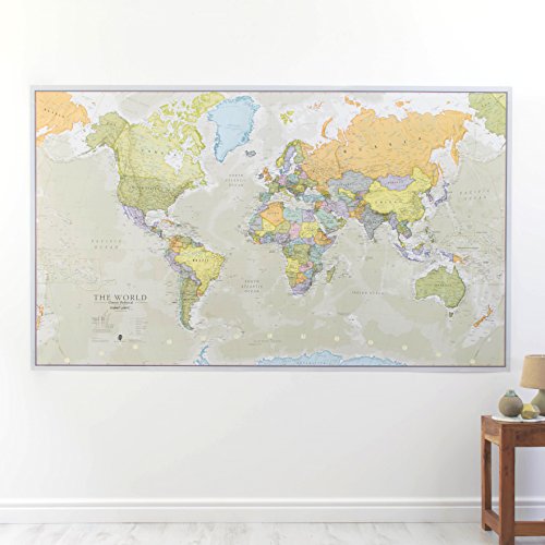 Maps International - Mapa del mundo gigante, póster clásico con el mapa del mundo, plastificado - 197 x 116,5 cm – Colores clásicos