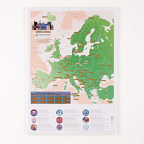 Maps International Póster de mapa para rascar, diseño de mapa de la ciudad europea, 42 x 30 cm, 50 años de fabricación de mapas