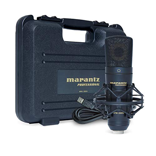 Marantz Professional MPM-2000U - Micrófono de condensador USB para grabaciones en Mac/PC, podcasts, juegos; con soporte de araña, cable USB y estuche