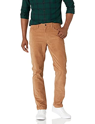 Marca Amazon - Goodthreads: pantalones pitillo de pana elásticos con 5 bolsillos para hombre, Beige (Khaki Kha), 40W x 36L