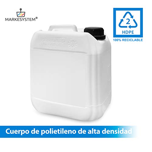 MARKESYSTEM - Bidón Garrafa Plástico Pack de 2 x 4 litros + Kit Etiquetado - Apilable, Apta para Uso alimentario. Depósito Ideal para Agua, químicos, etc - Material reciclable HDPE
