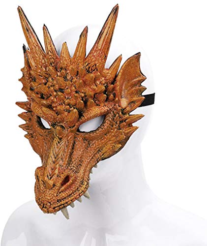 Máscara de dragón 3D unisex para adultos, máscara de fiesta de Halloween, máscara de dragón, disfraz de fiesta para Mardi Gras, talla única (amarillo dragón)