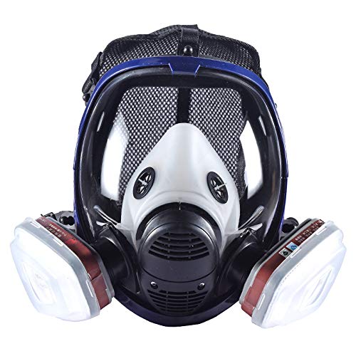 Máscara de vapor orgánica 15 en 1 para pintura química, máscara de gas con doble filtro de carbón activado, máscara protectora contra el polvo (máscara completa con cartuchos de filtro n.º 3)