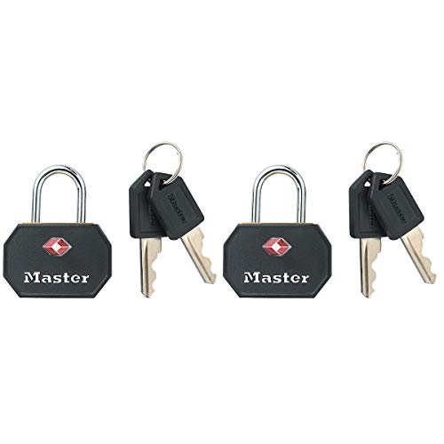 Master Lock 4681EURTBLK Envase da 2 Candados para Equipaje Aprobado por la TSA con Llaves, Negro, 4 x 3 x 2,2 cm