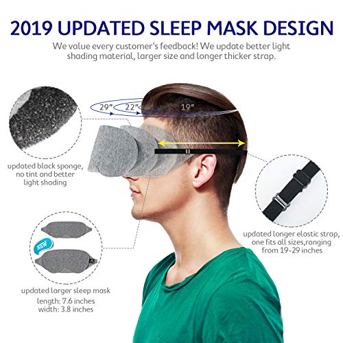Mavogel Antifaz para dormir - máscara de ojos de algodón, con diseño actualizado que bloquea la luz, antifaz para dormir suave y cómodo para hombres y mujeres, incluye bolsa de viaje, color gris