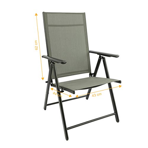 MaxxGarden Juego de 2 sillas plegables de jardín, sillas de camping, sillas de jardín, terraza, balcón, silla plegable de aluminio y plástico, color plata/gris