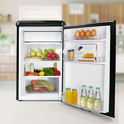 MaxxHome frigorífico retro – compartimento congelador, bandeja para verduras, 3 compartimentos, 2 estantes de cristal, 90 L, color negro