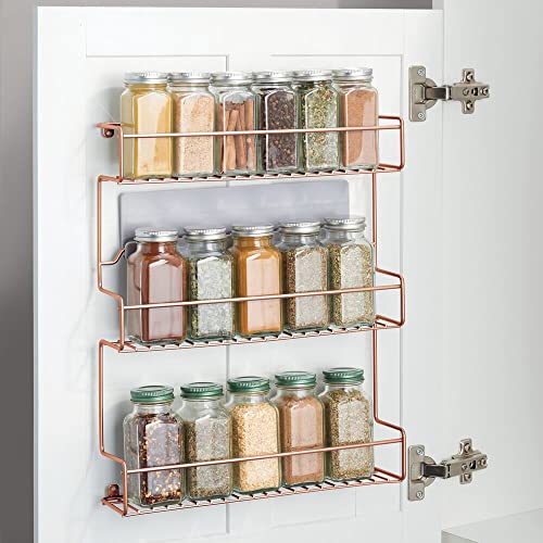mDesign Estantería metálica – Especieros de cocina autoadhesivos con 3 niveles para montaje en pared – Ideal como organizador de especias para la cocina y la despensa – color cobre