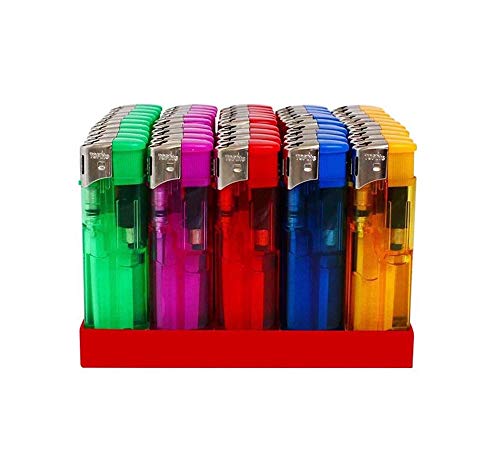 Mechero electrónico recargable con llama ajustable - Juego de 50 mecheros de colores