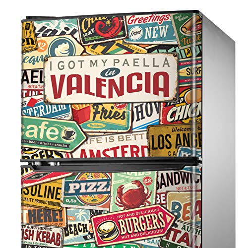 MEGADECOR Vinilo Adhesivo Decorativo para Nevera con Diseño de Carteles Vintage I Got MY Paella IN Valencia (185cm x 70cm)