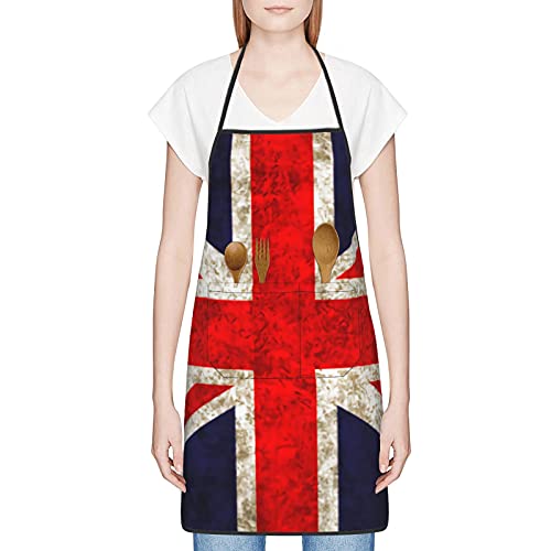 mengmeng Delantal ajustable con bolsillos, diseño de bandera del Reino Unido, con diseño de bandera del Reino Unido, para cocina, cocina, restaurante, cafetería, etc