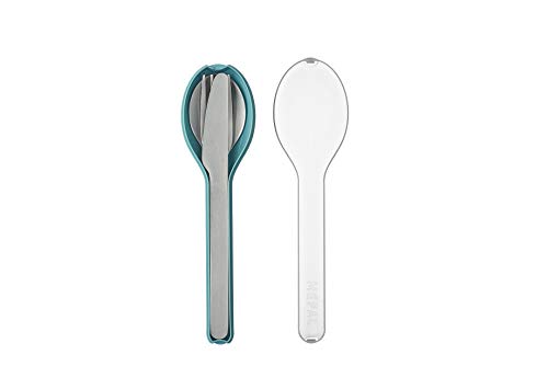 Mepal to Go Set Ellipse - Juego de 3 cubiertos para viaje compuesto por cuchillo, tenedor y cuchara, funda de plástico, acero inoxidable, verde nórdico, 19,5 x 5,1 x 2,3 cm