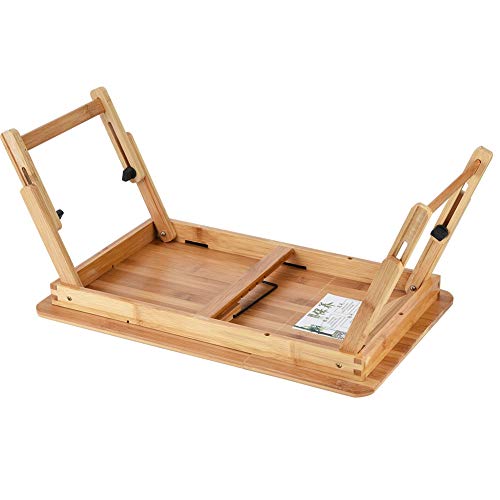 Mesa de Cama portátil, Plegable, de bambú Natural, Altura Ajustable, Soporte de Escritorio para Ordenador portátil, 50 x 30 cm