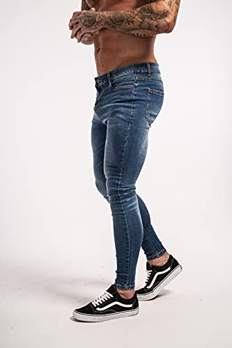 MG MORENGAR Jeans básico Skinny Azul para Hombre – Vaqueros Color Azul elásticos y Ajustado. Tejanos de Ajuste Cintura a Tobillos. (38 Europa (28 USA))