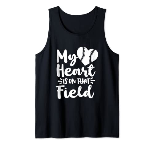 Mi corazón está en ese campo de béisbol softbol t bola madre Camiseta sin Mangas