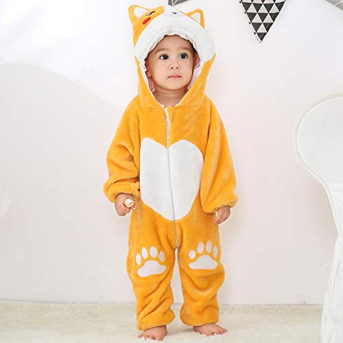 MICHLEY Bebé Invierno Romper Monos Pijamas de Franela de Animales con Capucha para niños pequeños 18-24 Meses