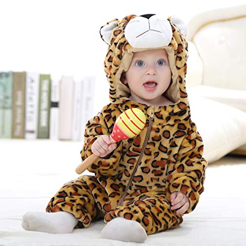 MICHLEY Bebé Ropa Mameluco Niños Niñas Pelele Pijama de Primavera y otoño Franela Traje de Animales leopardo-100cm