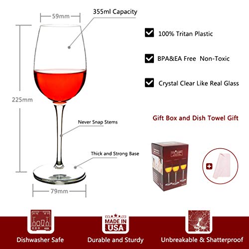 MICHLEY Irrompible Copas de Vino Tinto, 100% Tritan-plástico Vasos Vino Cristal, 355 ML BPA y EA Gratis Vaso de Vino Conjunto de 2