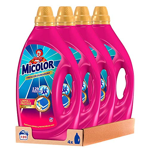 Micolor Gel Frescor Duradero (pack de 4, total: 120 lavados), detergente líquido para lavadora con sistema neutralizador de olor, ideal para prendas sintéticas, jabón para ropa
