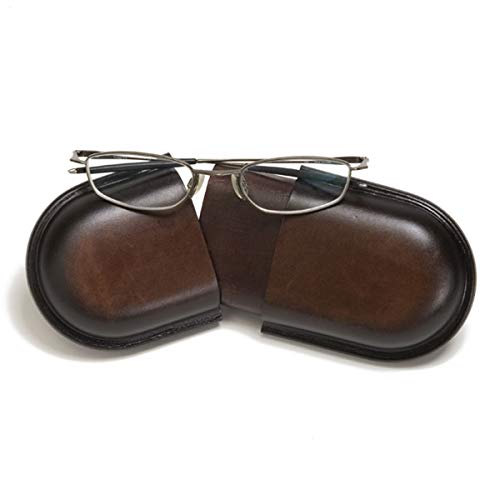 Mika 28063702 – Funda para Gafas de Piel auténtica, Funda Redonda para Gafas, para Hombres y Mujeres, Estuche para Gafas de Sol en marrón, Aprox. 16 x 8 x 3 cm