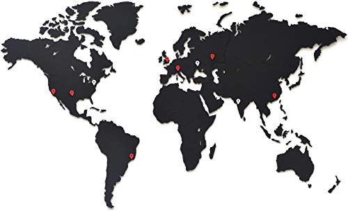 MiMi Innovations - Decoración de Pared de Mapa del Mundo de Madera 90 x 54 cm - Negro