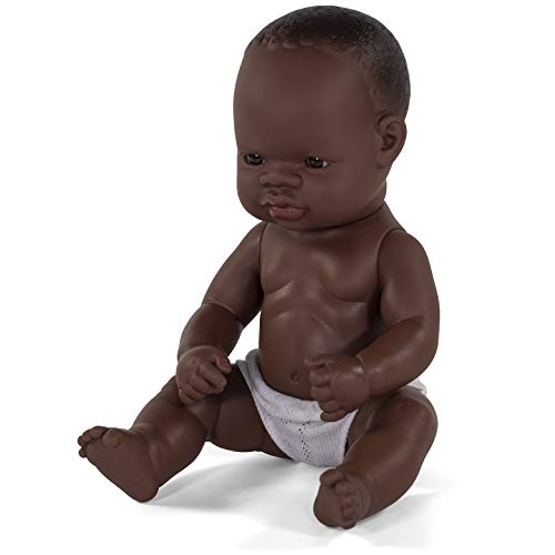 Miniland- Baby Africana Niña 32cm. Muñeco, Color Piel (31034)