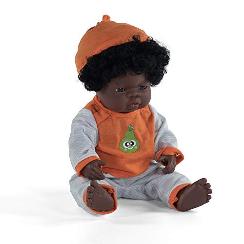 Miniland – Muñeco bebé Africana Niña de vinilo suave de 38cm con rasgos étnicos y sexuado para el aprendizaje de la diversidad con suave y agradable perfume. Presentado en caja de regalo.