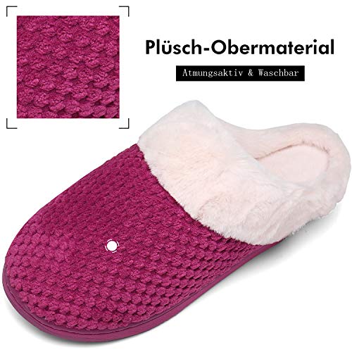 Mishansha Pantuflas Hombre Zapatillas de Estar por Casa para Mujer Invierno Antideslizantes CáLido Cómodas Memory Foam Slippers Rojo, Gr.38/39 EU