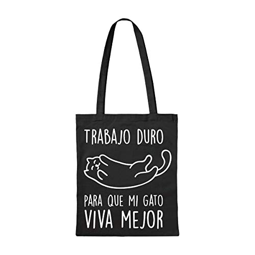 Miss MIserable Tote Bag Trabajo Duro para Que Mi Gato Viva Mejor Tote Bag De Algodón Orgánico, Unisex Adulto, Negro, Única