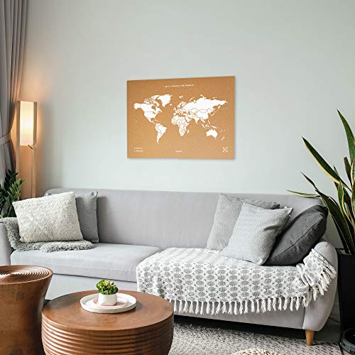 Miss Wood Map L, Mapa del Mundo de Corcho, 45 x 60 cm, Natural/ Blanco