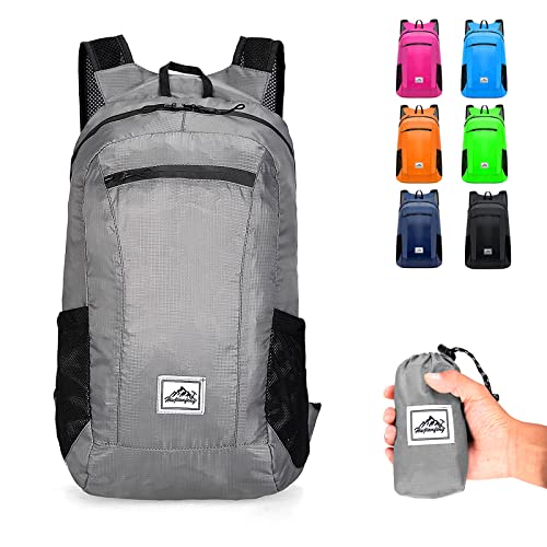 Mochila de senderismo, plegable ultraligero 20L almacenamiento deportivo ligero mochila para el ciclismo al aire libre camping picnics (gris)