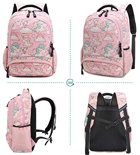 Mochila Escolar Unicornio Niña Infantil Adolescentes Sets de Mochila Backpack Casual Set con Bolsa del Almuerzo y Estuche de Lápices Rosa