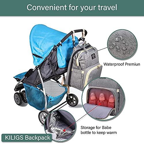 Mochila para pañales bebe, cuna plegable- Kiligs Bolso para carrito moderna, Bolsa de transporte gran capacidad maternidad