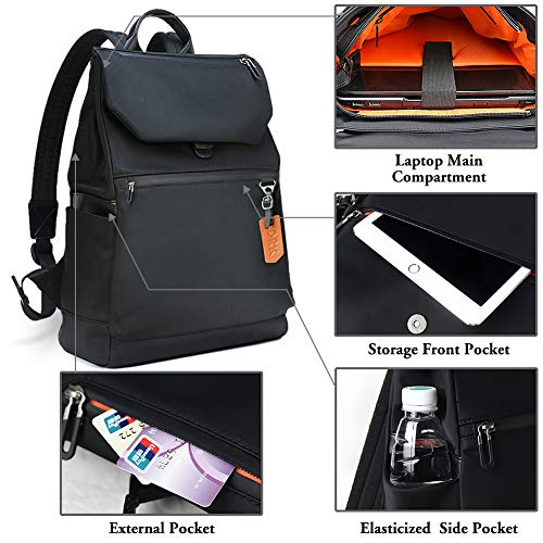 Mochilas Antirrobo Mujer Portatil 14 Pulgadas, Mochila Impermeable Casual con Puerto de Carga USB para Hombre, Negro