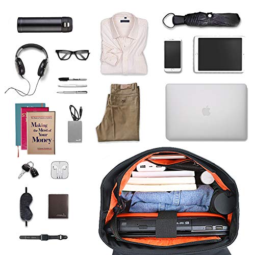 Mochilas Antirrobo Mujer Portatil 14 Pulgadas, Mochila Impermeable Casual con Puerto de Carga USB para Hombre, Negro