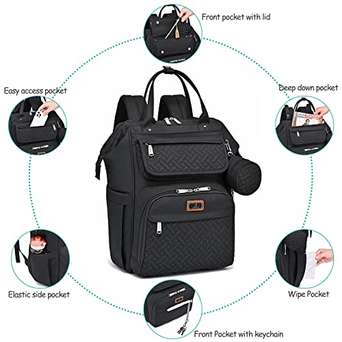 Mochilas de Pañales para Bebé, BabbleRoo bolsas grandes multifunción con cambiador y correas para cochecito y funda para chupete, mochila de viaje unisex para cambiar pañales para mamás y papás, Negro