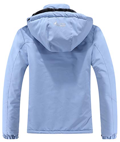 MOERDENG Chaqueta de esquí impermeable para mujer, abrigo de nieve para invierno, chaqueta impermeable con capucha, azul Denim, XL