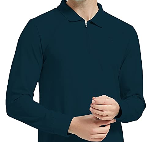 MoFiz Polo Hombre Algodón Poloshirt Manga Larga Color Sólido Polo Camisas Golf Negocios T-Shirt Top con Cremallera Verde Oscuro L